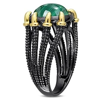 Julianna B Sterling Silver Yellow and Black Rhodium Malachite Ring