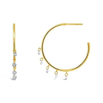 Brevani 10K Yellow Gold 0.78CTW Diamond Dangle Hoop Earrings