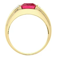 10K Yellow Gold Created Ruby and Diamond Men's Ring