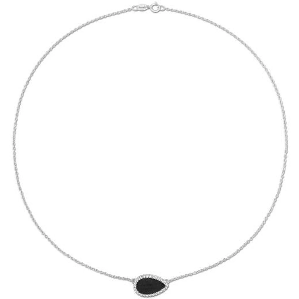 Julianna B Sterling Silver Pear Shape Black Agate Necklace