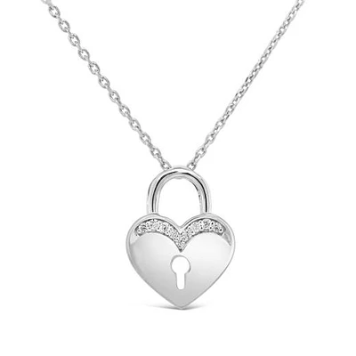 Sterling Silver Diamond Heart Lock Pendant