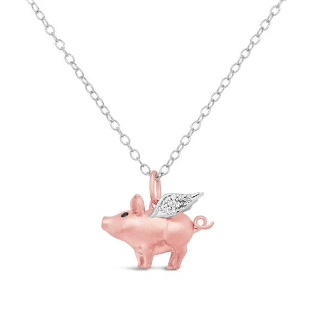 Sterling Silver Diamond 'When Pigs Fly' Pendant