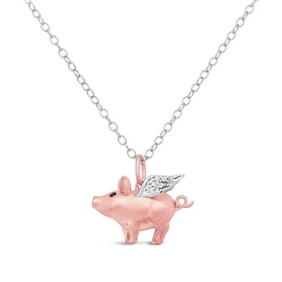 Sterling Silver Diamond 'When Pigs Fly' Pendant