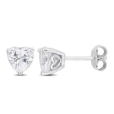 Julianna B Sterling Silver Created White Sapphire Heart Stud Earrings
