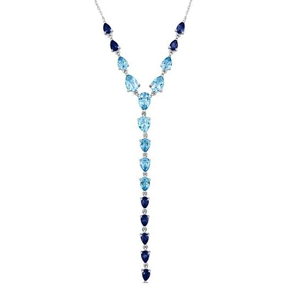 Julianna B Sterling Silver London, Sky and Swiss Blue Topaz White Topaz Necklace