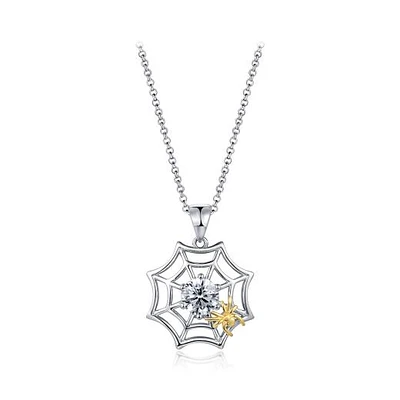 Sterling Silver Cubic Zirconia Spiderweb 19" Pendant