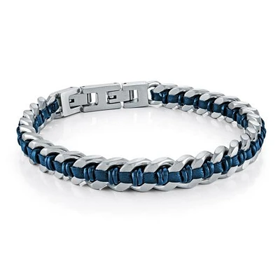 Stainless Steel Curb Link Leather Bracelet