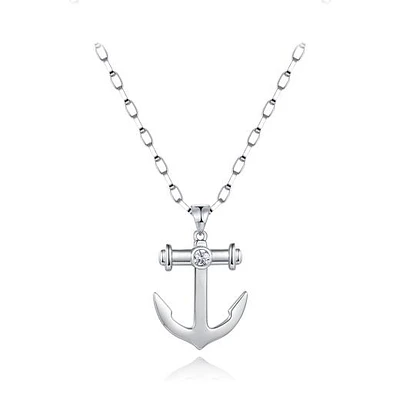 Sterling Silver Cubic Zirconia Anchor 24" Pendant