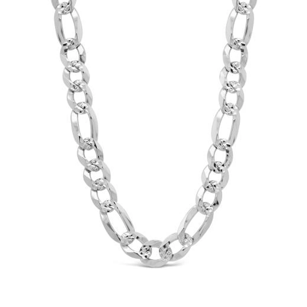 Sterling Silver 22" Pave Figaro Chain