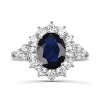 10K White Gold Sapphire & Lab Grown Diamond Halo Ring