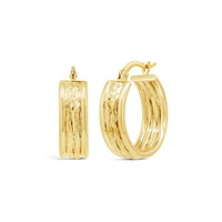 10K Yellow Gold Hammered Diamond Cut Hoop Earrings