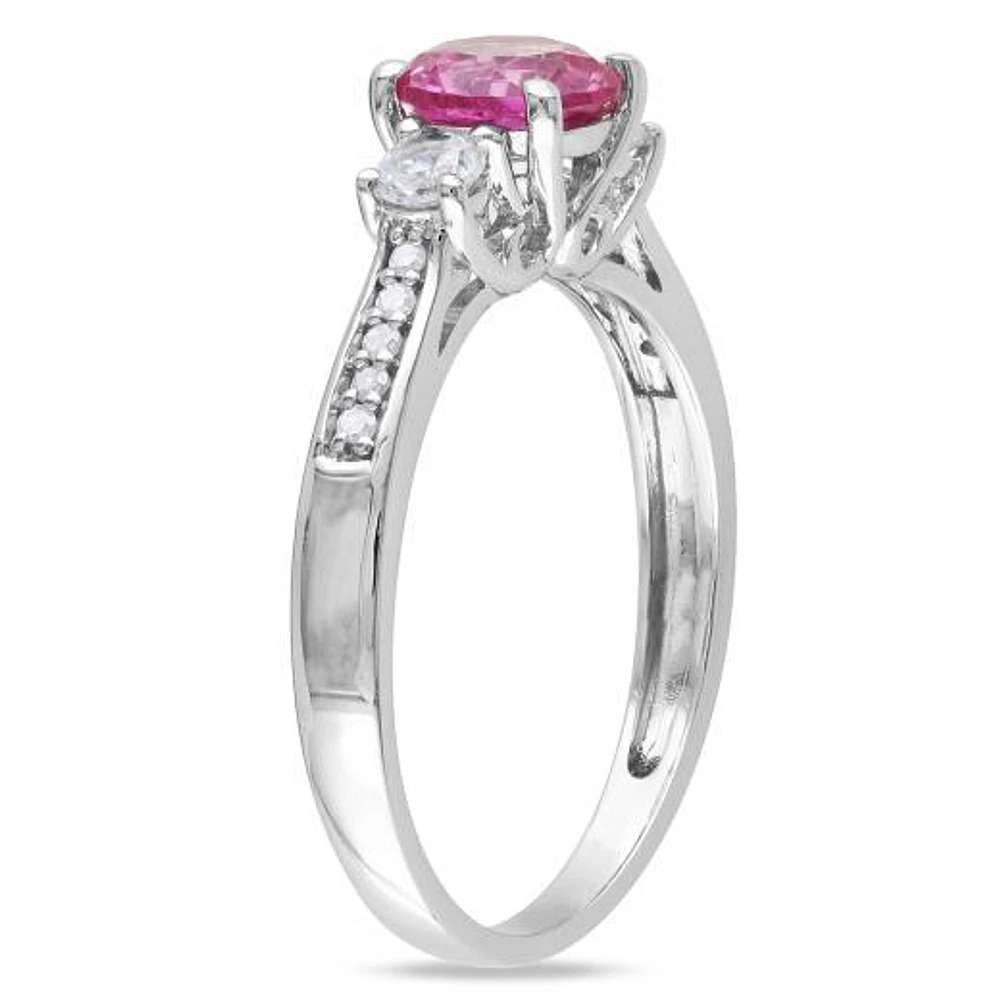 JULIANNA B 10K White Gold Created Pink & Sapphire Diamond Ring