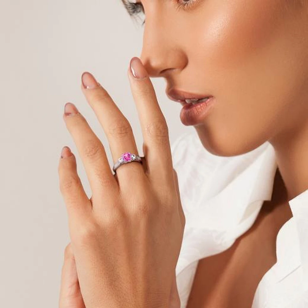 JULIANNA B 10K White Gold Created Pink & Sapphire Diamond Ring