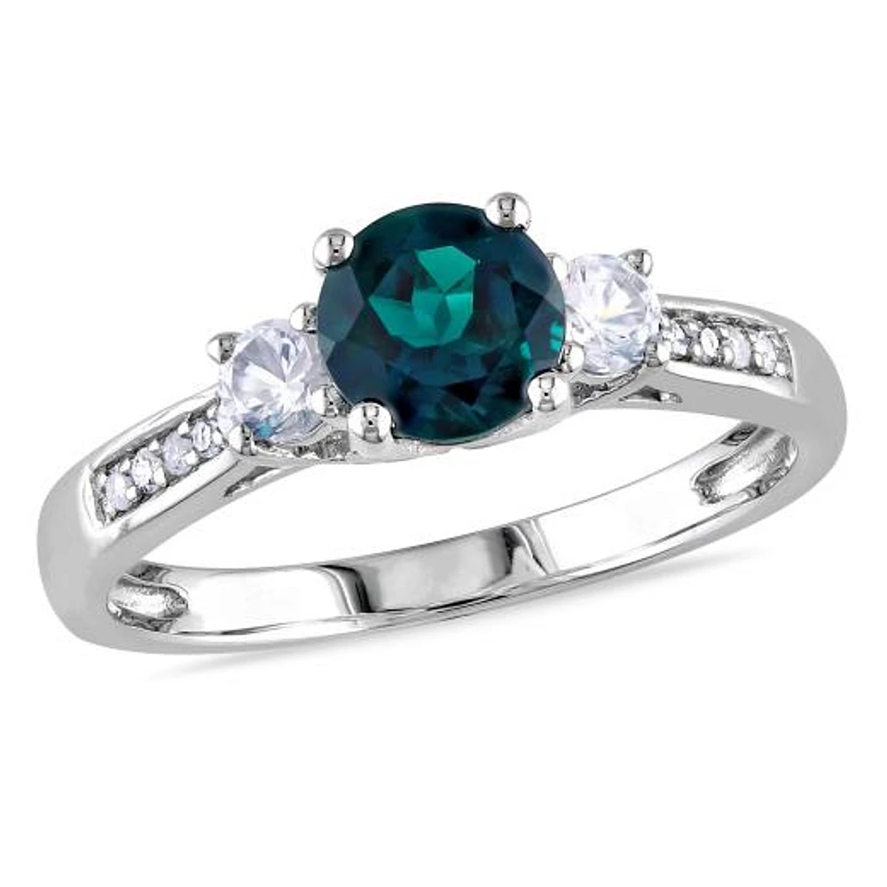 Julianna B 10K White Gold Created Emerald, Sapphire & Diamond Ring