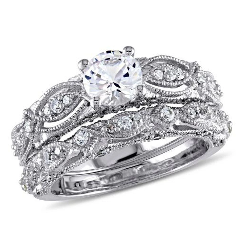Julianna B 10K White Gold Created Sapphire & Diamond Bridal Set