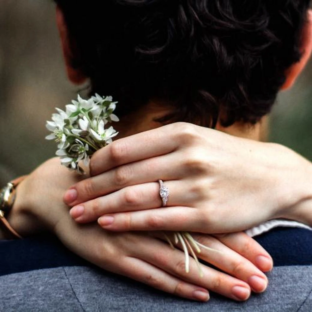 JULIANNA B 10K White Gold Created Sapphire & Diamond Engagement Ring