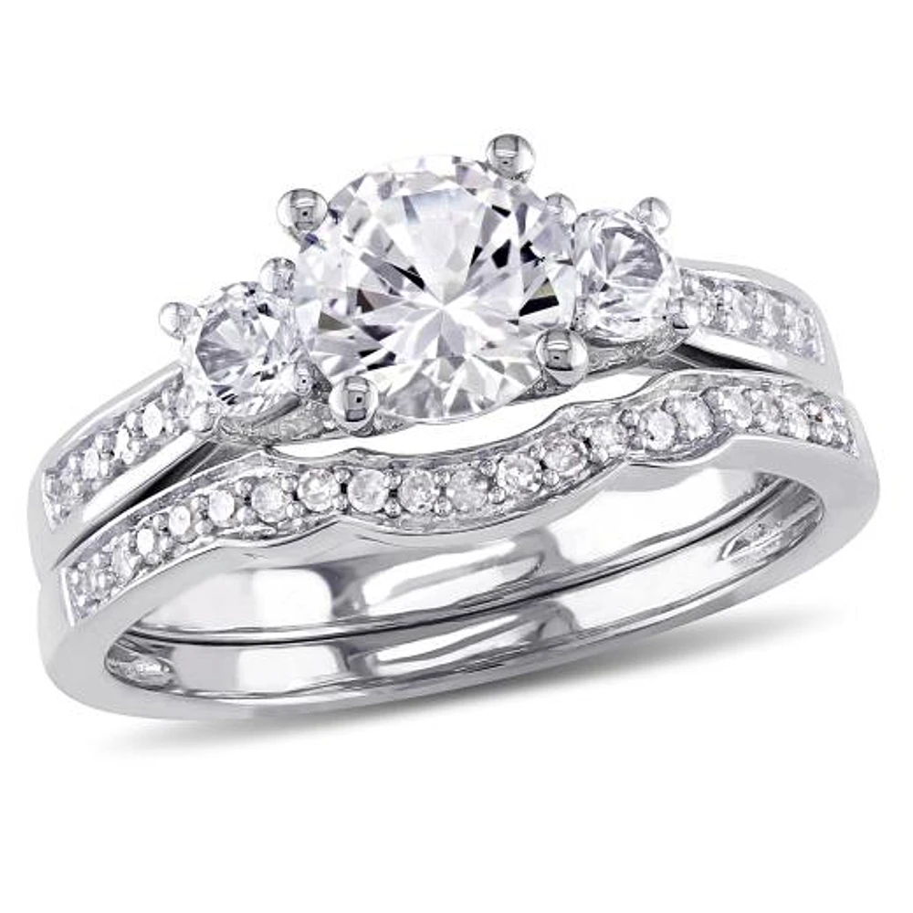 JULIANNA B 10K White Gold Created Sapphire & Diamond Bridal Set