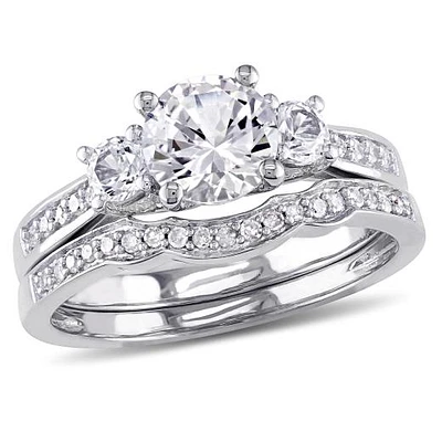 JULIANNA B 10K White Gold Created Sapphire & Diamond Bridal Set