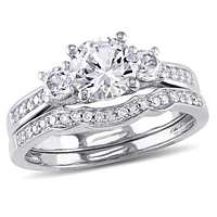 JULIANNA B 10K White Gold Created Sapphire & Diamond Bridal Set