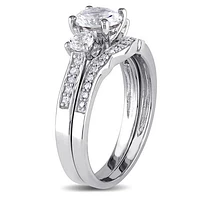 JULIANNA B 10K White Gold Created Sapphire & Diamond Bridal Set
