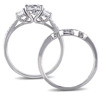 JULIANNA B 10K White Gold Created Sapphire & Diamond Bridal Set