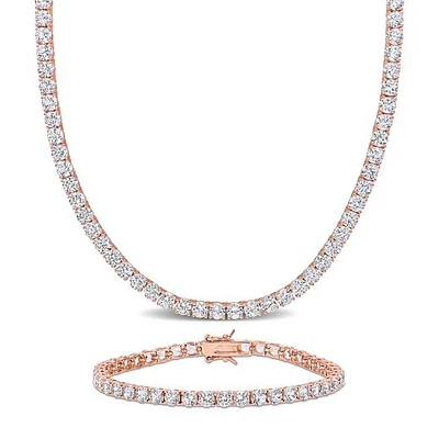 Julianna B Rose Plated Sterling Silver Created White Sapphire 18" Set