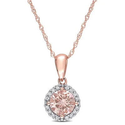 Julianna B 10K Rose Gold Morganite & Diamond Halo 17" Pendant