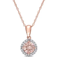 Julianna B 10K Rose Gold Morganite & Diamond Halo 17" Pendant