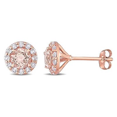 Julianna B 14K Rose Gold Morganite & White Topaz Halo Earrings