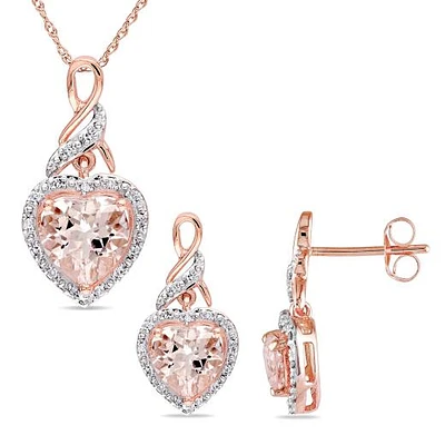 Julianna B 10K Rose Gold Morganite & Diamond Earring with Pendant Set