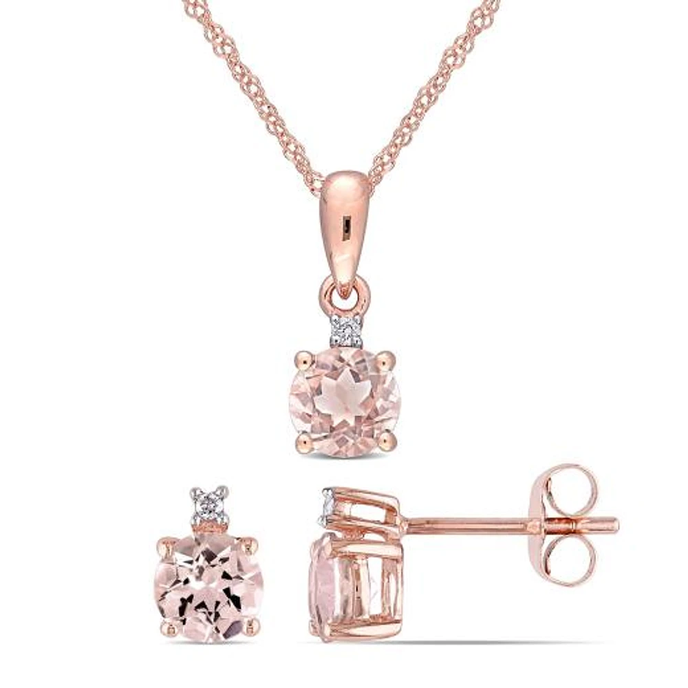 Julianna B 10K Rose Gold Morganite & Diamond Earring Pendant Set