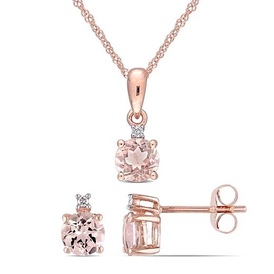 Julianna B 10K Rose Gold Morganite & Diamond Earring Pendant Set