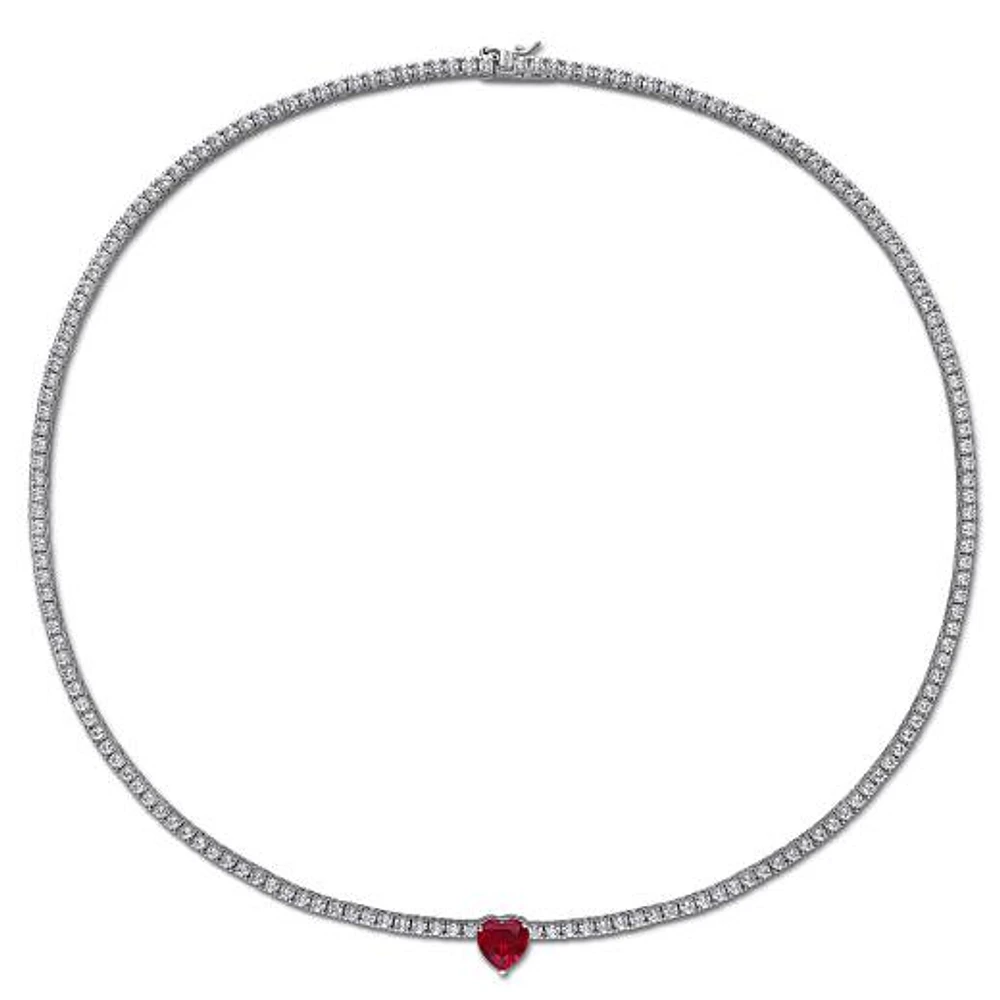 Julianna B Sterling Silver Created Ruby & Created White Sapphire Necklace 17