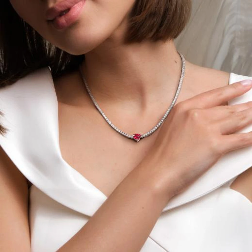 Julianna B Sterling Silver Created Ruby & Created White Sapphire Necklace 17