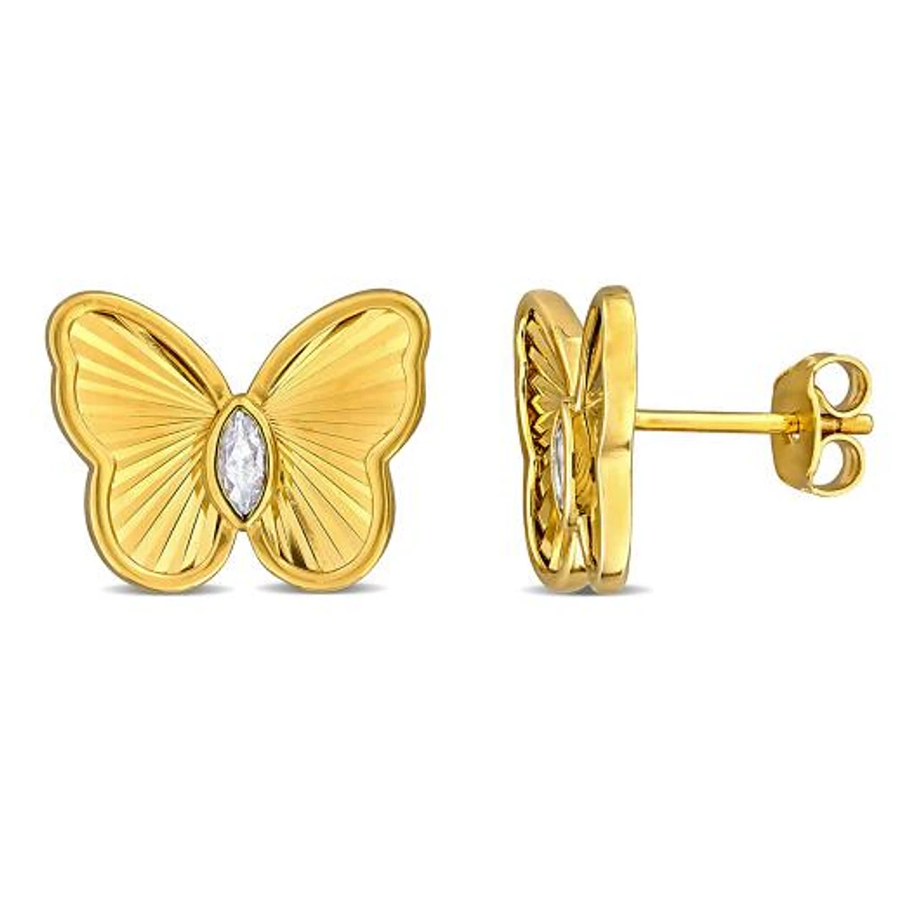 Julianna B Yellow Plated Sterling Silver Created White Sapphire Butterfly Stud