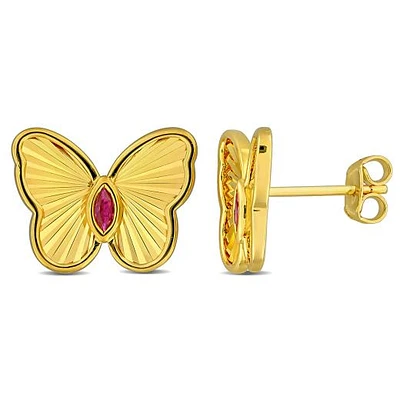 Julianna B Yellow Plated Sterling Silver Created Ruby Butterfly Earrings