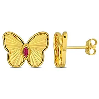 Julianna B Yellow Plated Sterling Silver Created Ruby Butterfly Earrings