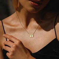 Julianna B Yellow Plated Sterling Silver Created Emerald Butterfly 17" Pendant