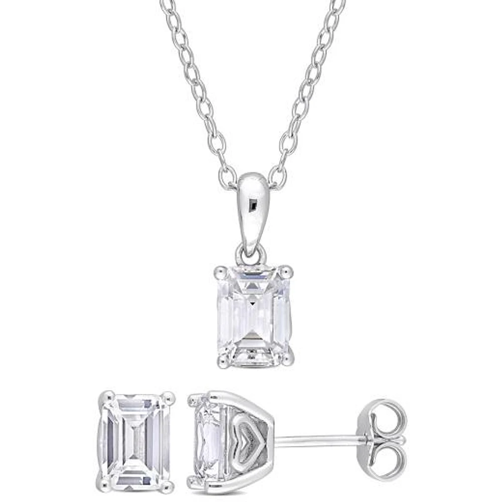 Julianna B Sterling Silver Created White Sapphire Earring & 18" Pendant Set