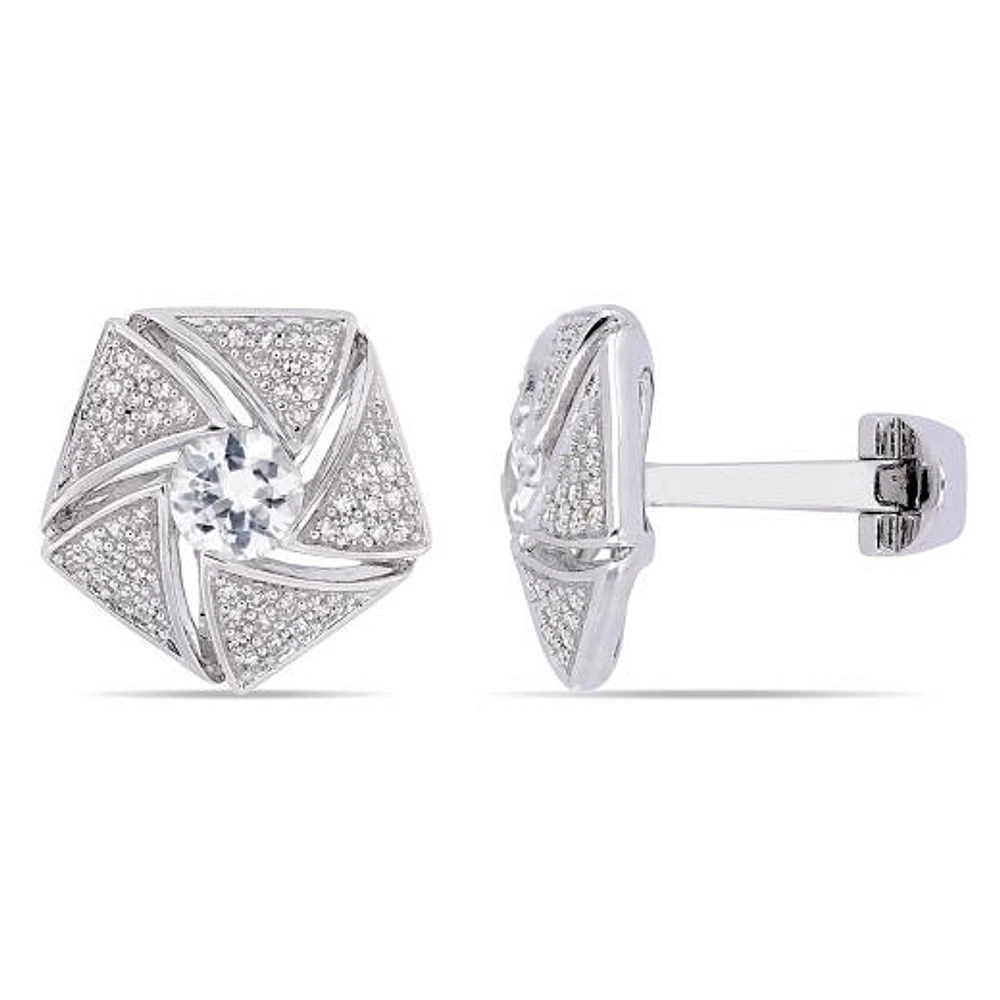 Julianna B Sterling Silver White Sapphire & Diamond Cufflinks