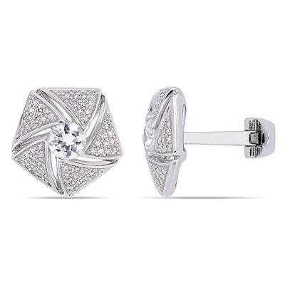 Julianna B Sterling Silver White Sapphire & Diamond Cufflinks