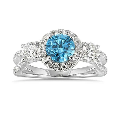 New Brilliance Lab Grown 2.00CTW Blue & White Diamond Ring in 14K White Gold