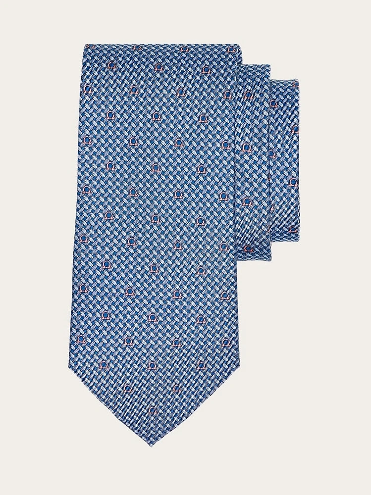 Gancini print silk tie