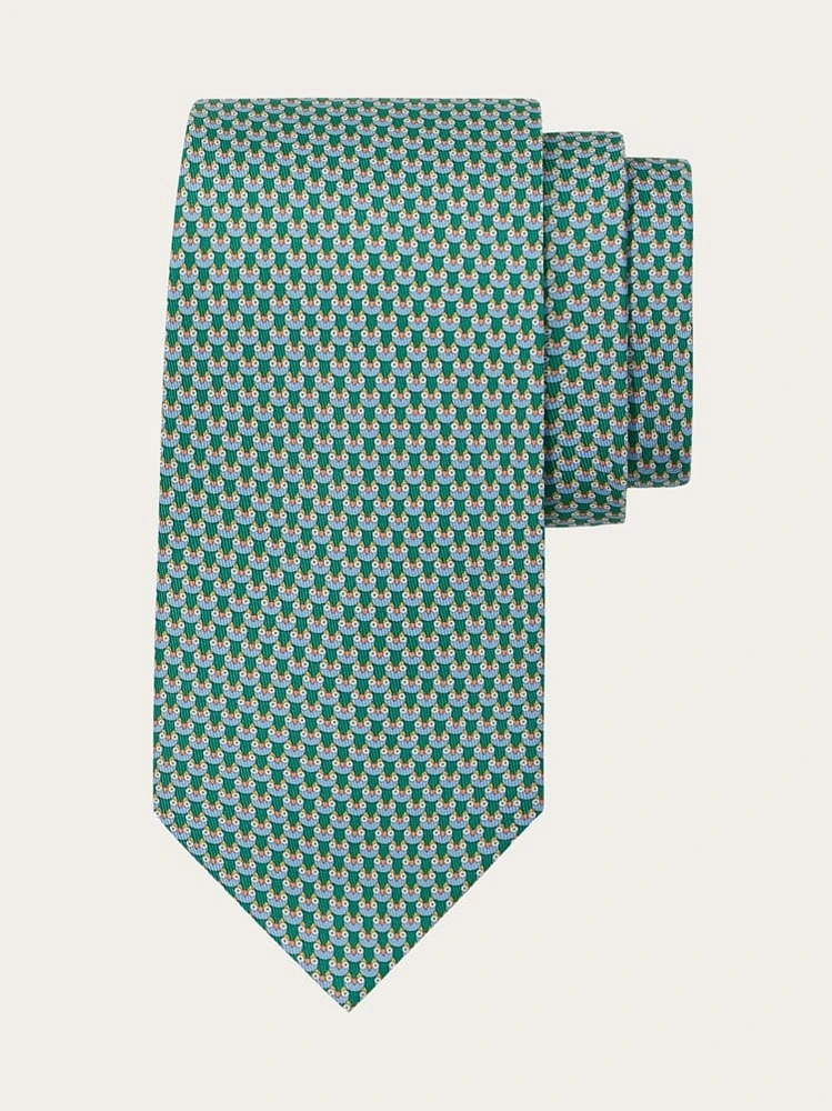 Owl print silk tie