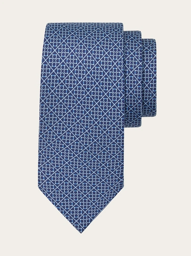 Square Gancini print silk tie