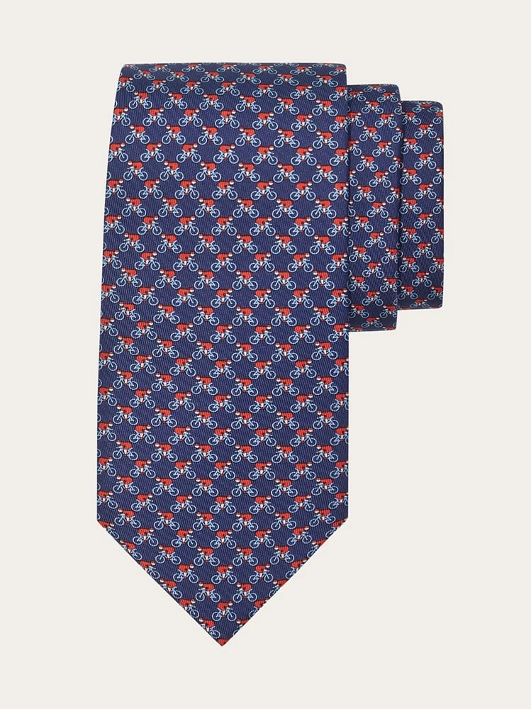 Cyclist print silk tie