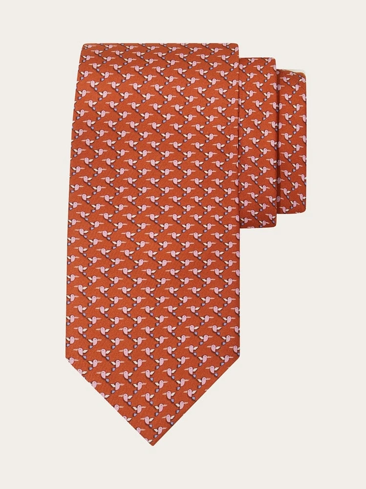 Hummingbird print silk tie