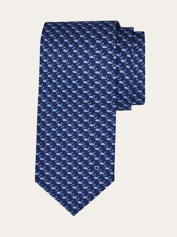 Whale print silk tie