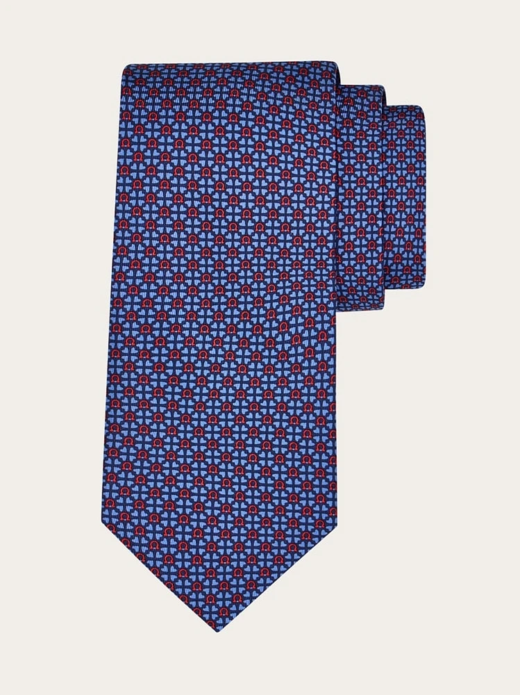 Gancini and hearts printed silk tie