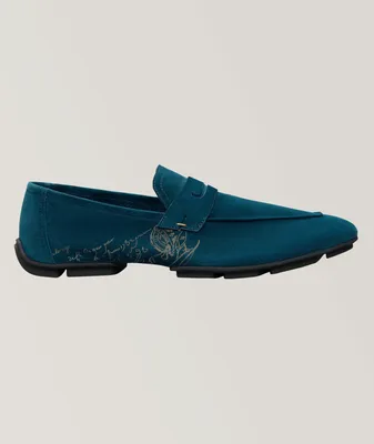 Lorenzo Drive Scritto Camoscio Leather Penny Loafers